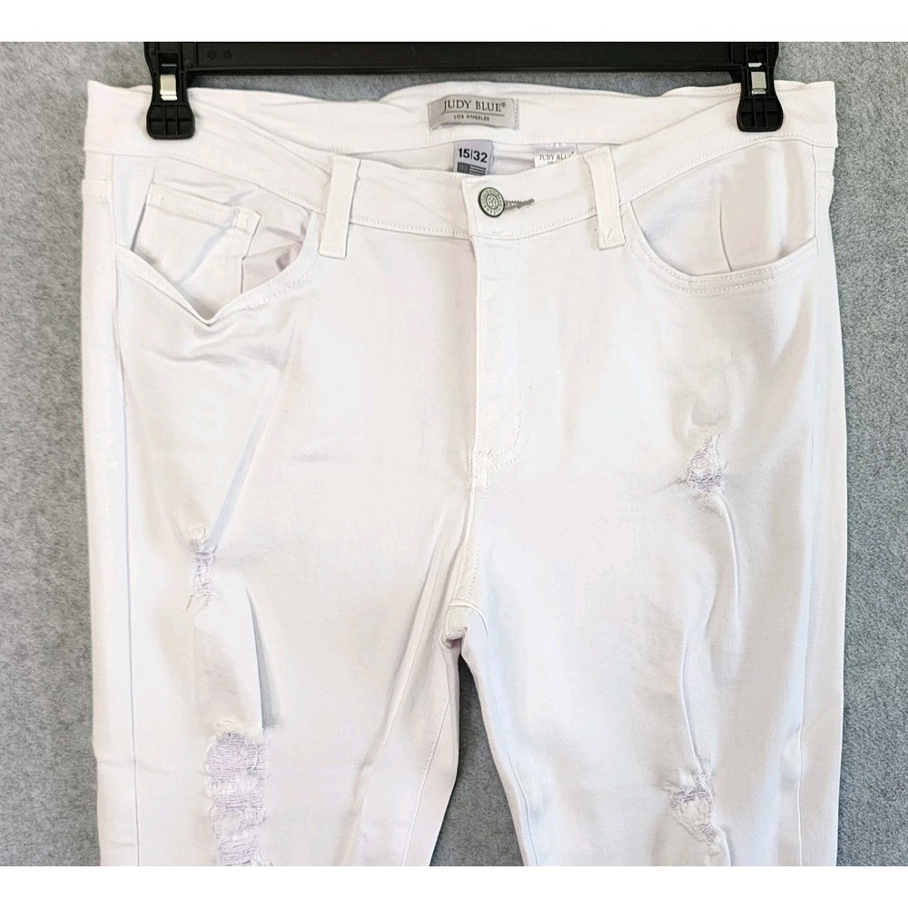 Judy Blue Skinny Jeans Womens 15/32 White Distressed Ripped‎ Denim 8353 Casual - Picture 4 of 8